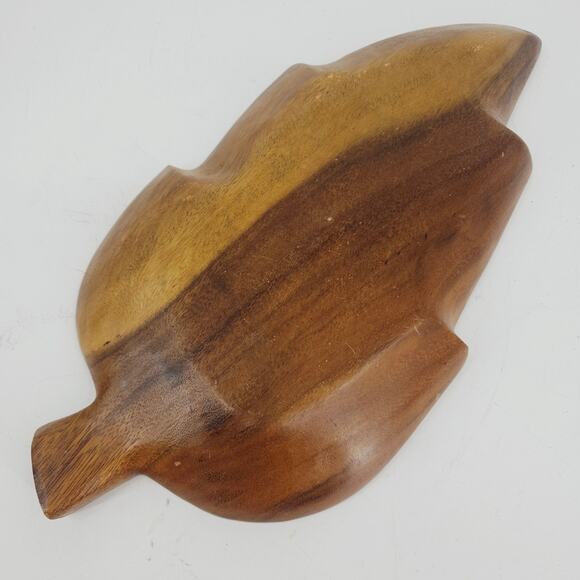 Vintage Genuine Monkey Pod Wood Hand Crafted Large Leaf Relish Dish Philippines - Picture 2 of 6